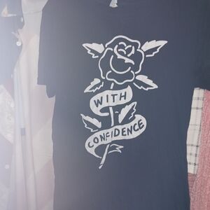 Black Graphic Tee with White Rose Design